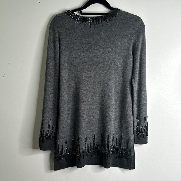 COLETTE MORDO gray wool sweater beaded edge hem size small - Picture 8 of 9